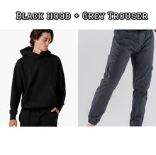 Load image into Gallery viewer, Black Hood + Grey Cargo Trouser
